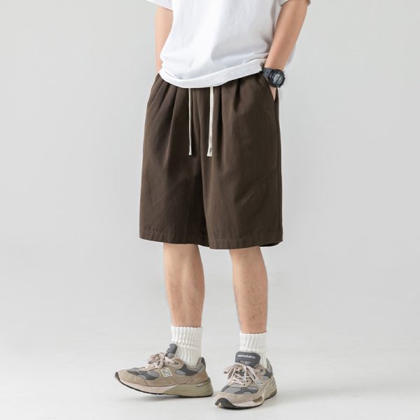 Hanlu Japanese men's texture loose cargo shorts men's summer versatile basic solid color casual pleated cropped pants