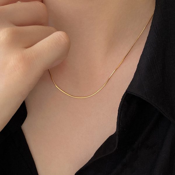 S925 sterling silver snake bone chain necklace women's net celebrity ins collarbone necklace gold chain extremely thin stacked and versatile - Image 2
