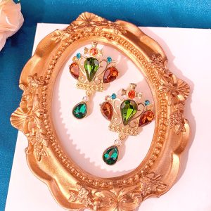 vintage glass French design crystal earrings Douyin hot sale medium tassel antique style 925 silver retro