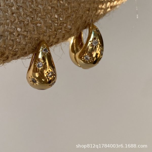 Colorful good texture European and American exaggerated metal round ball eight-pointed star zircon earring earrings new design earrings women