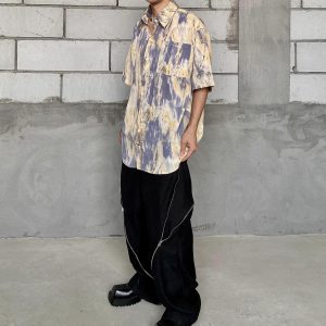Plus size men's Hawaiian style short-sleeved shirt, fat trendy brand, street casual vacation, thin beach print shirt