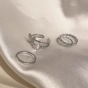 Plain circle butterfly ring set combination female simple cold wind opening adjustable index finger ring fashion personality ring