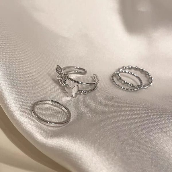 Plain circle butterfly ring set combination female simple cold wind opening adjustable index finger ring fashion personality ring - Image 2