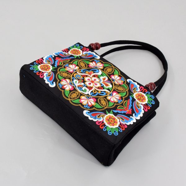 Ethnic style double-sided embroidered handbag, wooden bead accessories, double-layered zipper, hand-to-canvas bag, portable hand-carrying wallet - Image 4