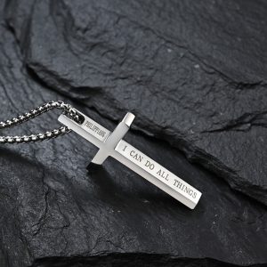 European and American hot selling stainless steel men's Bible verse cross necklace versatile and high-end sense does not fade side engraving