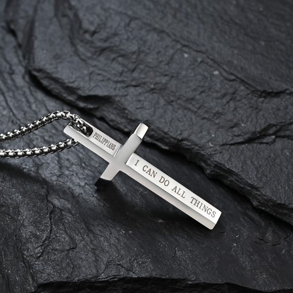 European and American hot selling stainless steel men's Bible verse cross necklace versatile and high-end sense does not fade side engraving - Image 2