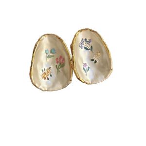 Embossed haze blue French retro drop glaze rose flower zircon earrings women's light luxury sense of luxury niche temperament