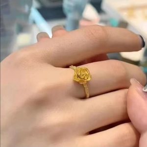Golden rose ring women's solid fashion with a live mouth hemp lace ring to give your girlfriend a gift