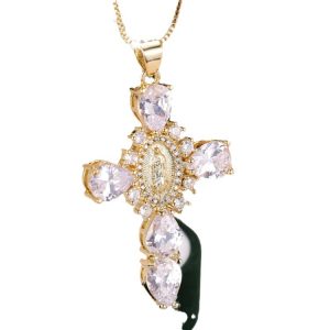 Independent station cross-border new diamond Virgin Mary cross necklace female European and American creative personality holiday gift pendant