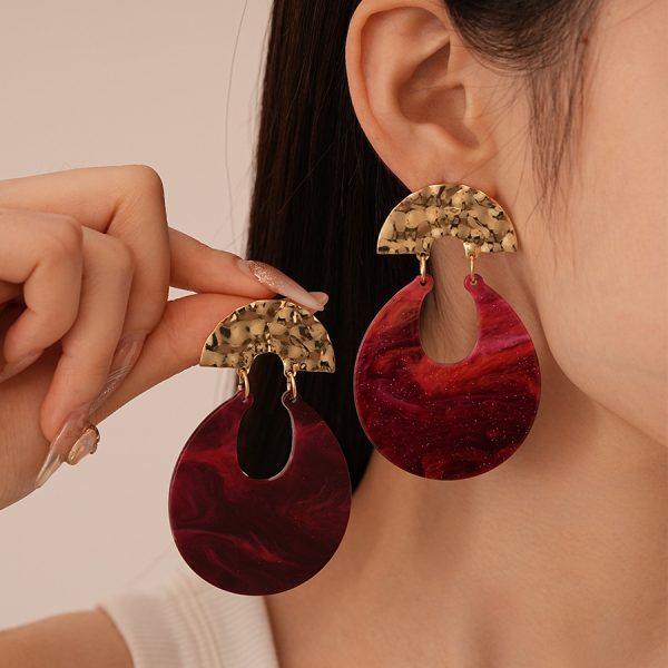 Exaggerated Ancola red resin smudge U-shaped silver needle earrings European and American retro niche temperament high-end sense earrings women
