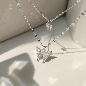 2021 new double-layer butterfly sterling silver necklace female ins niche design sense high-end collarbone chain jewelry pendant