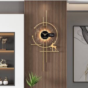 Creative wall clock, living room, modern minimalist art, silent clock, home light luxury, atmospheric clock, wall lamp, grille decoration