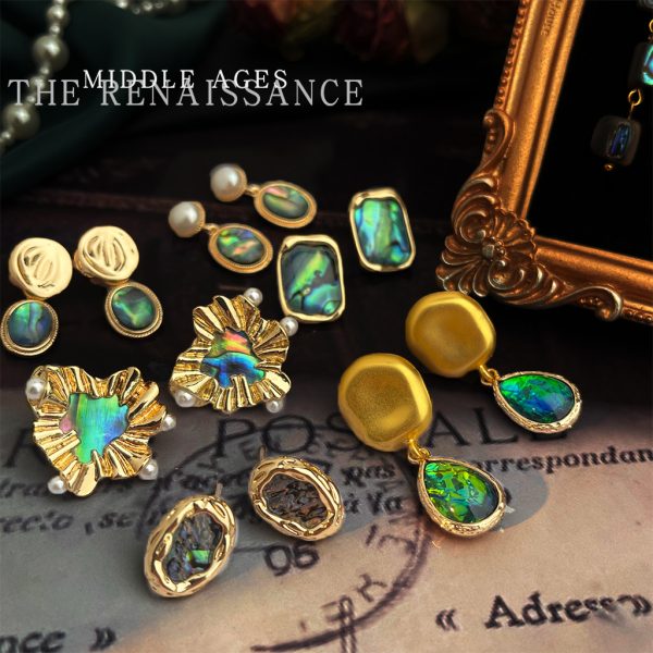 Aurora shell ~ vintage medieval French vintage abalone shell earrings collection of literary and artistic light luxury court style earrings