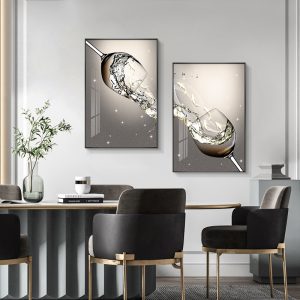 Nine Fish Picture: Diptych Restaurant Decoration Painting, Creative Wine Glass Hanging Painting, Modern Simple Dining Room Background Wall, Good Meaning Mural