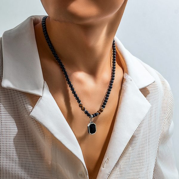 European and American cross-border tiger stone beaded necklace men's hip-hop niche sense of luxury, simple personality, men's clavicle chain accessories - Image 2