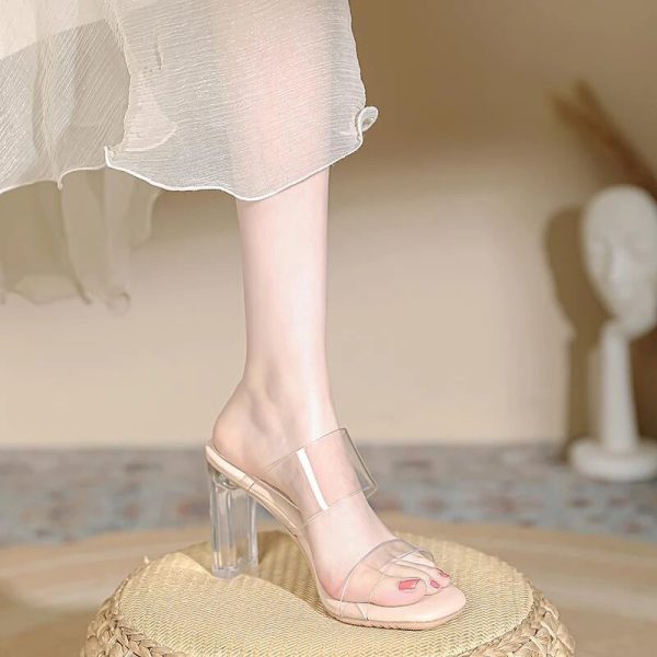 Sheepskin transparent high heel sandals for the summer of 2025 new crystal heel thick heel-like slippers for women's shoes - Image 3
