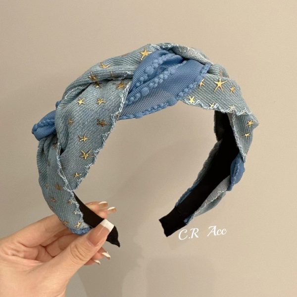 High-quality denim headband, ultra-wide pressed hairpin, out-of-tread heightened skull, headband, star hairpin, fashion headwear
