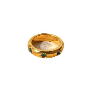 European and American INS wind net celebrity jewelry 18K gold stainless steel inlaid green zircon ring ladies fashion all-match ring