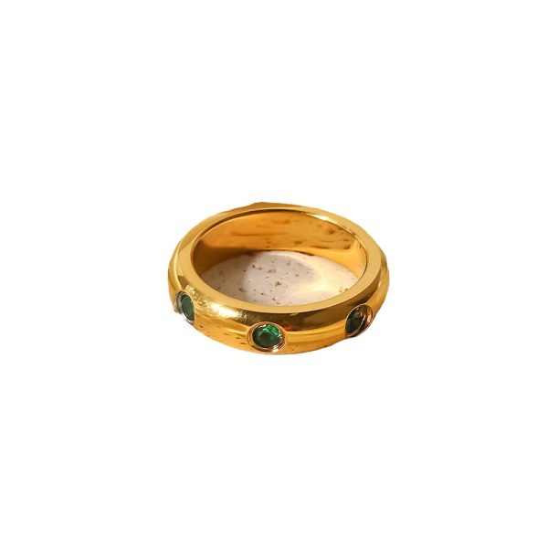 European and American INS wind net celebrity jewelry 18K gold stainless steel inlaid green zircon ring ladies fashion all-match ring - Image 5