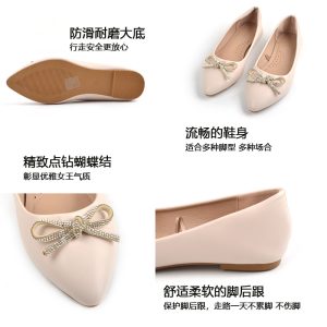 foreign trade cross-border pointed toe flat women's shoes diamond bow pumps commuter shoes flat women shoes