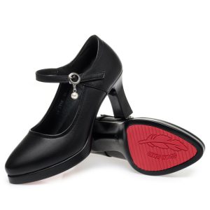 Casual etiquette high heels, leather shoes, soft leather platform shoes, thick heel catwalk shoes, platform strap women's shoes