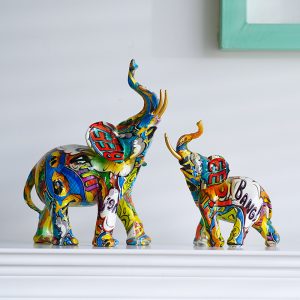 Nordic home entrance living room TV cabinet decorations creative dazzling water transfer printing elephant ornaments resin crafts