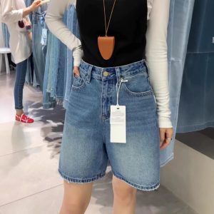 Korean SMX Denim Shorts Women's 2025 Summer New High-Waisted Four-Five-Point Straight Pants Cycling Pants Mids 67591