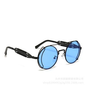 2024 New Cross Border Sunglasses Men's Personality Steampunk Metal Double Spring Leg Glasses Versatile Sunglasses Women