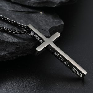 European and American hot selling stainless steel men's Bible verse cross necklace versatile and high-end sense does not fade side engraving