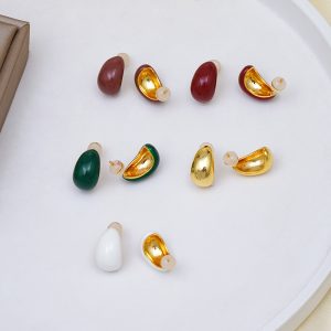 French temperament light luxury earrings female retro C-shaped drop oil enamel glaze S925 silver needle texture simple earrings earrings