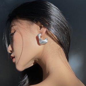 European and American vintage French geometric design gold earrings women's matte silver high-quality temperament earrings vintage style