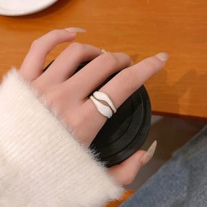 Geometric double-layer hollow ring, women's fashion temperament, irregular drop glaze, color-blocked open ring, ins wind index finger ring