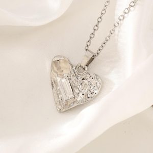 New summer small fresh sweet and versatile square diamond concave and convex love pendant necklace female cute girl jewelry wholesale