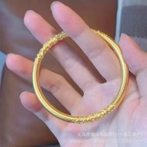 Ancient Bauhinia Flower Curly Grass Pattern Bracelet Women's Vietnamese Sha Jin Court Style Solid Bracelet Long-lasting Hand Jewelry