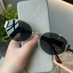Cat eye sunglasses women's luxury sense 2024 new metal small face oval retro small frame brown sunglasses