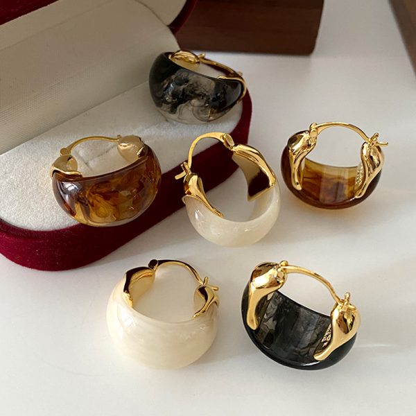 Maillard earrings, fashionable temperament, French amber earrings, light luxury, luxury, high-end sense of autumn and winter, European and American retro coffee earrings - Image 3