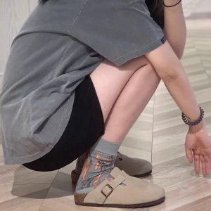 Toe toe half slipper women's 2025 autumn and winter new cowhide retro mules flat casual leather cute Birkenstocks