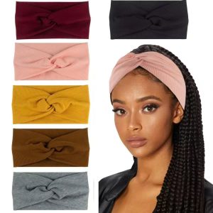 Amazon European and American foreign trade model bohemian sports wide hair belt threaded cotton cross yoga sports elastic hair band