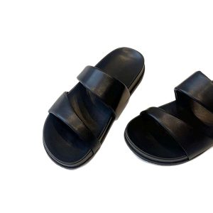 Sheepskin version ~ Korean version of round toe thick-soled sandals for women to wear 2025 summer open-toed beach casual slippers