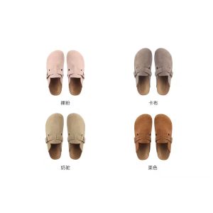 Toe toe half slipper women's 2025 autumn and winter new cowhide retro mules flat casual leather cute Birkenstocks
