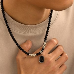 European and American cross-border tiger stone beaded necklace men's hip-hop niche sense of luxury, simple personality, men's clavicle chain accessories