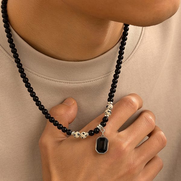 European and American cross-border tiger stone beaded necklace men's hip-hop niche sense of luxury, simple personality, men's clavicle chain accessories - Image 3