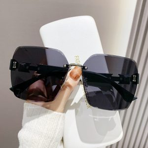Douyin's popular Xiaohongshu with the same sunglasses, high-end rimless sunglasses, women's anti-ultraviolet driving sunglasses
