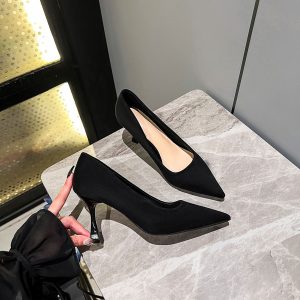 Black Business Professional High Heels Women's Pointed Toe Cashing Sultan Stiletto Shoes Fall/Winter 2023 New Work Shoes
