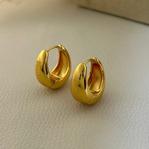 Unique, niche, French retro, cold style, high-end earrings, brass 22K real gold, simple circle temperament earrings