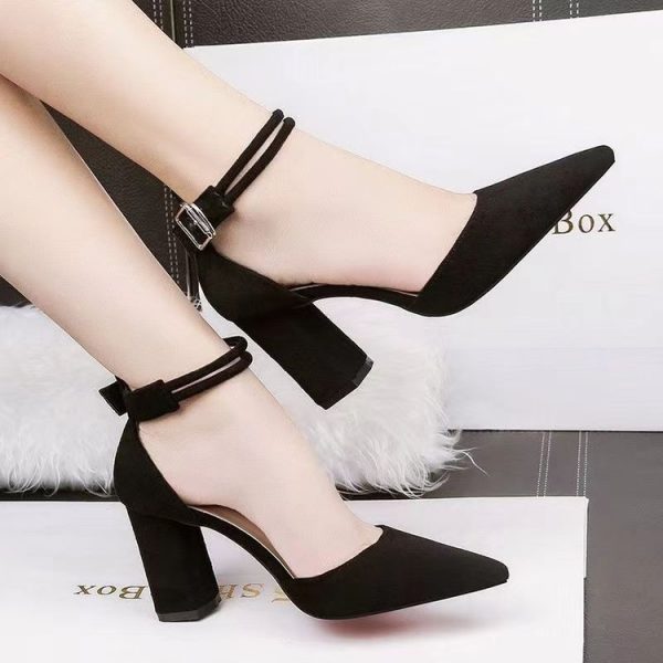 2024 Spring/Summer New Pointed Toe Pumps Pumps Women's Sandals Single Shoes Korean Version Straight Strap Ankle Square Buckle High Heels - Image 4