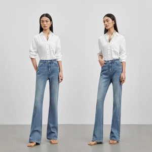 2025 spring and summer new jeans women's high-end design, high-waisted, thin, versatile, simple and light luxury, quality flared pants