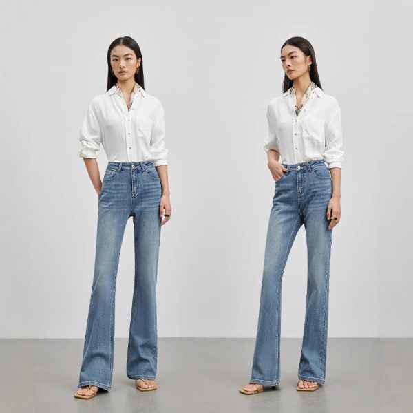 2025 spring and summer new jeans women's high-end design, high-waisted, thin, versatile, simple and light luxury, quality flared pants - Image 4