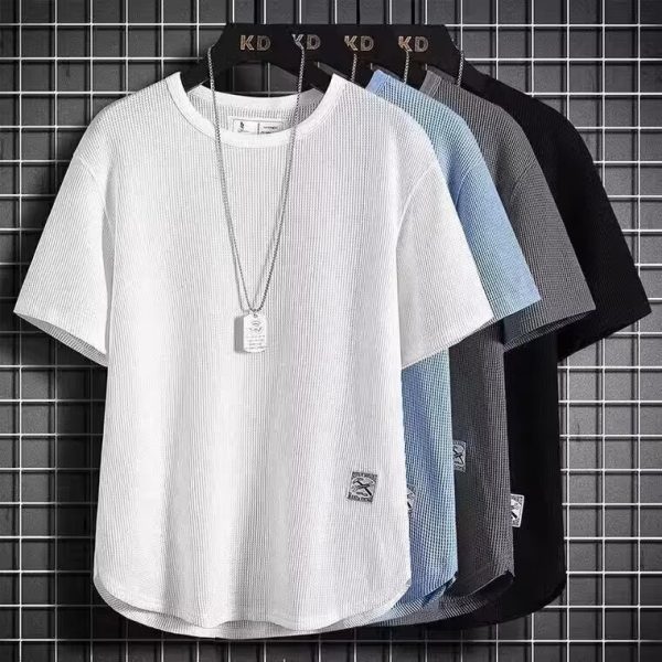 Linen short-sleeved t-shirt men's summer new half-sleeved T-shirt cotton linen solid color loose bottoming shirt white five-quarter sleeves - Image 3