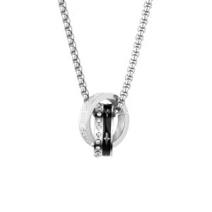 Stainless steel diamond zircon double ring necklace men's niche design high-end pendant boys and women Korean version of the new hot style